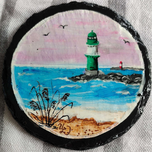 Untertasse Grüner Leuchtturm auf Schiefer